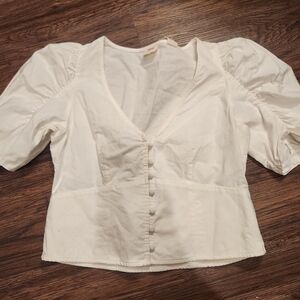 Levi's White Button-Up Puff Sleeve Blouse